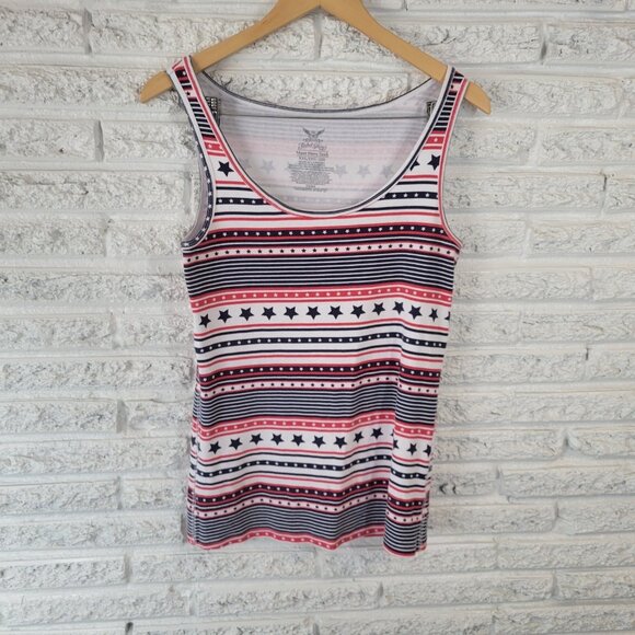 Fourth of July Faded Glory Womens Top XXL Plus Tank Knit Stars Stripes B8E - Picture 1 of 6